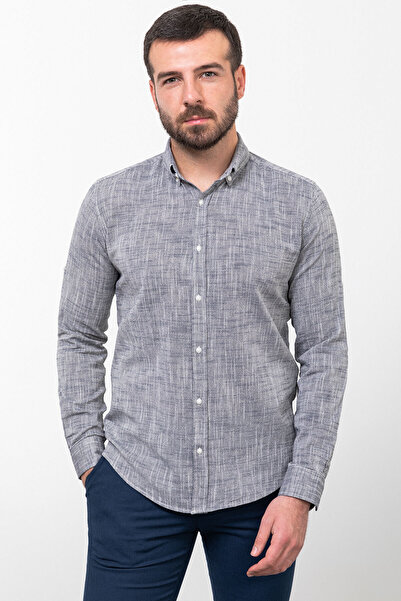 Mcr Ανδρικό μακρυμάνικο πουκάμισο σε λεπτή εφαρμογή σε γκρι χρώμα, Navy Blue-Ecru - 37797.23Y