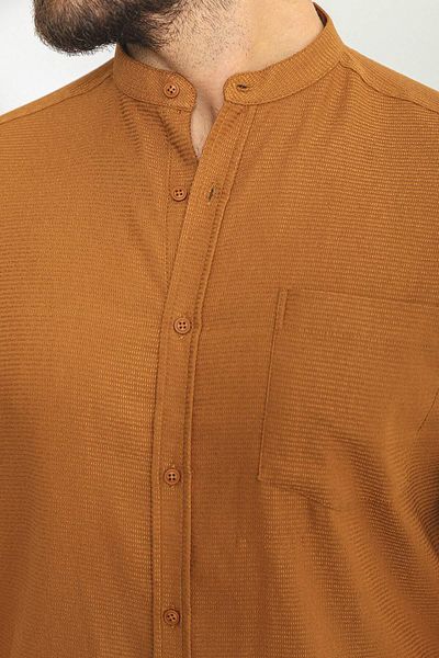 Mcr Patterned Slim Fit Judge Collar Short Sleeve Cotton Men's Shirt Camel - 37748.23Y