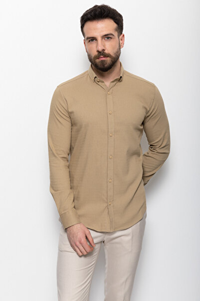 Mcr Ανδρικό πουκάμισο με σχέδια Slim Fit Μπεζ - 37594.22Y