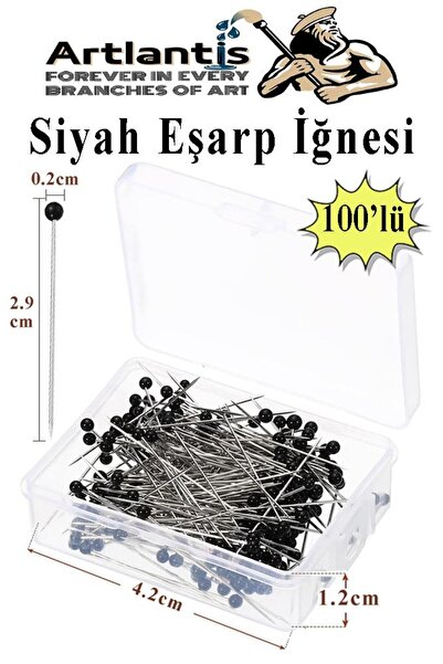 Artlantis Eşarp İğnesi Siyah 100 lü 1 Paket Türban İğnesi Başörtüsü Toplu İğn...