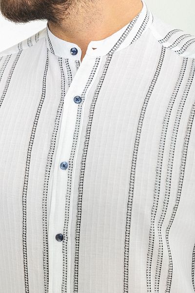 Mcr Striped Slim Fit Judge Collar Long Sleeve Men's Shirt White - 37747.23Y