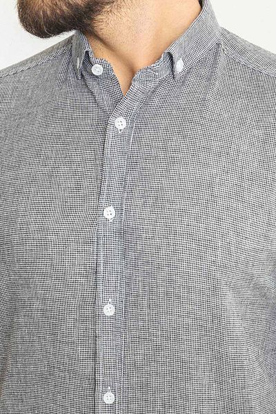Mcr Checkered Slim Fit Short Sleeve Linen Men's Shirt Black - 37766.23Y