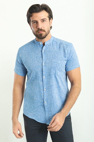Mcr Slim Fit Judge Collar Short Sleeve Linen Men's Shirt Saks - 37749.23Y