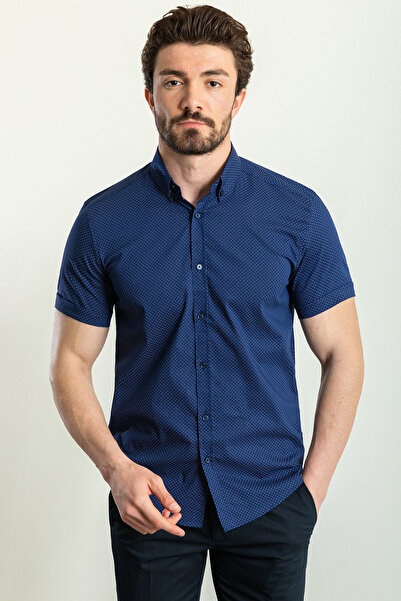 Mcr Ανδρικό πουκάμισο με σχέδια Slim Fit κοντομάνικο Navy Blue - 37752.23Y