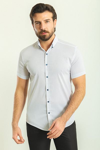 Mcr Patterned Slim Fit Short Sleeve Men's Shirt White - 37750.23Y