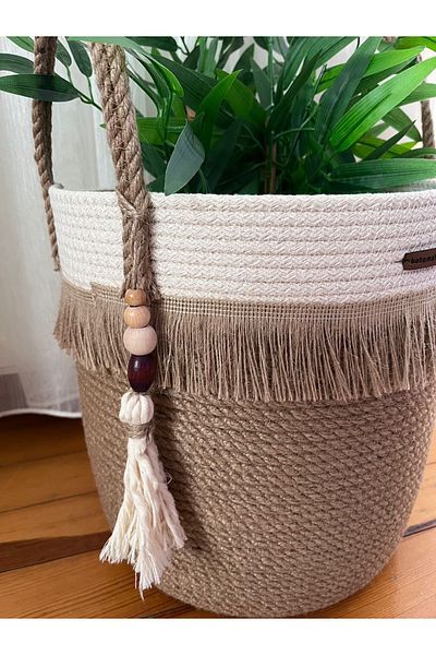 Bohemahomedecor Плетена кошница от юта, органайзер за саксии за цветя, декоративна кошница, подарък