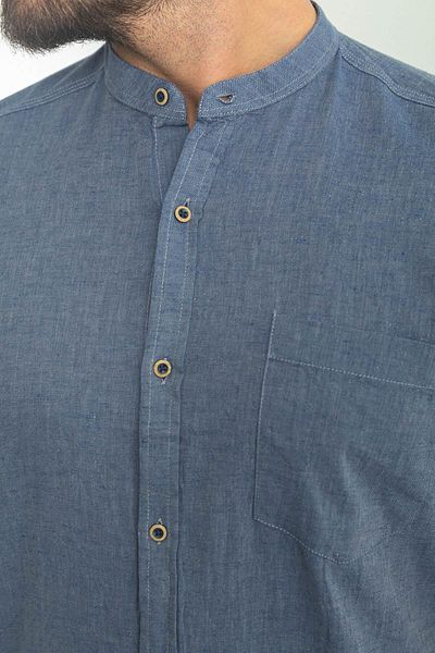 Mcr Slim Fit Judge Collar Short Sleeve Linen Men's Shirt Dark Navy - 37749.23Y