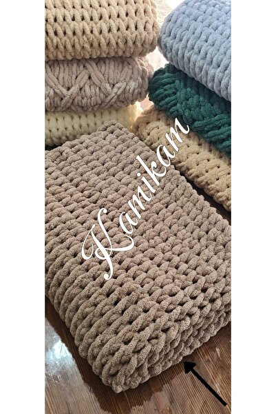 KAMİKAM Plush, Velvet, Soft Alize Hand Knitted Baby and Tv Blanket, Sofa Wrap