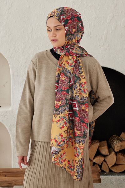 Modakaşmir Pleat Patterned Silky Shawl