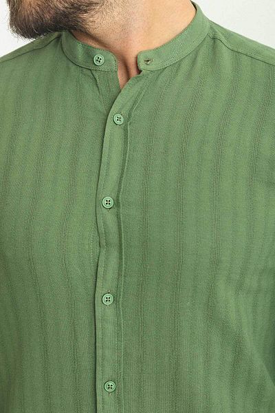 Mcr Stripe Pattern Slim Fit Judge Collar Long Sleeve Men's Shirt Green - 37746.23Y