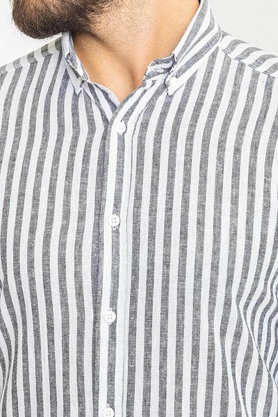 Mcr Striped Slim Fit Long Sleeve Linen Men's Shirt Black-White - 37770.23Y