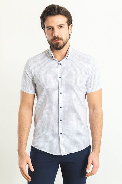 Mcr Ανδρικό πουκάμισο με μοτίβο λευκό χρώμα Slim Fit κοντομάνικο