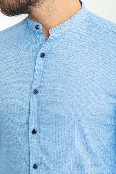 Mcr Ριγέ Slim Fit Judge Collar Μακρυμάνικο Βαμβακερό Ανδρικό Πουκάμισο Μπλε - 37767.23y