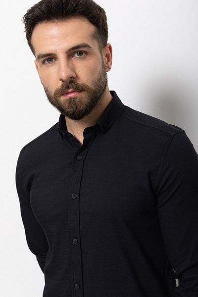 Mcr Patterned Slim Fit Men's Shirt Navy Blue - 37594.22Y
