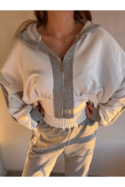 Valeur Garnished Zippered Hooded Women's Double Tracksuit Set