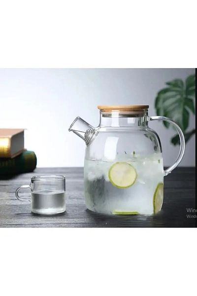 morponi Borosilicate Glass Bamboo Lid Herbal Tea Infuser & Jug 1500 ml