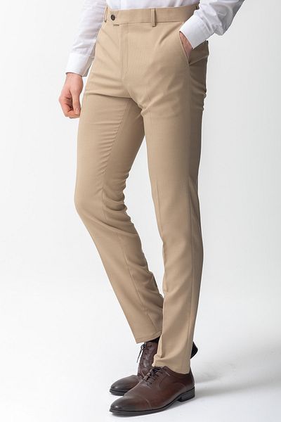 Mcr Beige Super Slim Fit Striped Men's Trousers