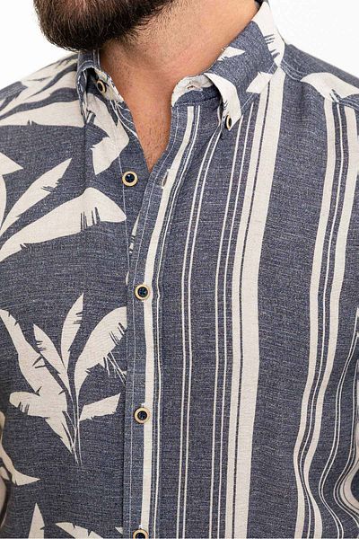 Mcr Patterned Slim Fit Short Sleeve Men's Shirt Navy Blue - 37884.24Y