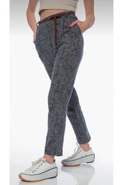 Heyya Women's Winter Snowflake Patterned Pleated Belted Skinny Leg Palazzo Trousers