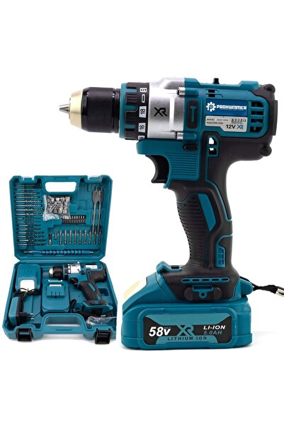 prohummer PH234 Xr Yeni Darbesiz Çift Batarya 58vf 5ah Şarjlı Matkap Seti (Mavi)