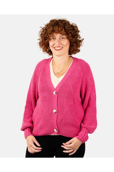 Portakal Esintisi Ροζ γυναικεία ζακέτα με 3 κουμπιά