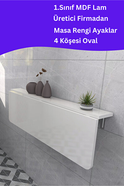 Kydonia Home 60x90 cm Mdf Lam 4 Köşesi Oval Sabit Raflı Duvara Monte Kırma Ka...