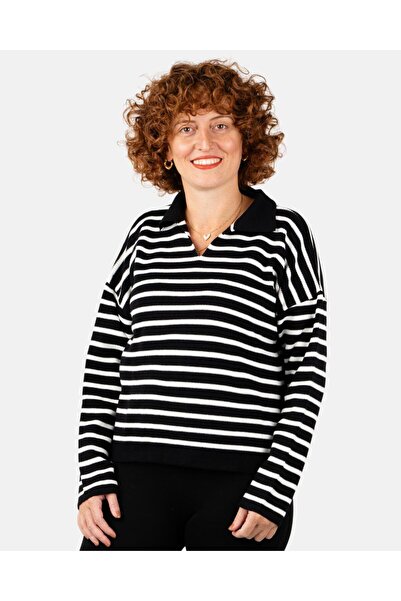 Portakal Esintisi Ženski pleteni džemper sa polo ovratnikom i prugama