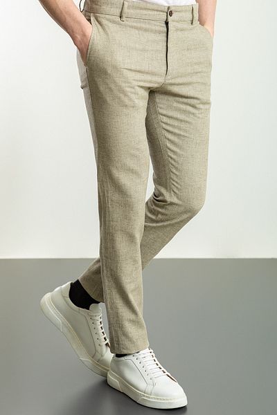 Mcr Patterned Super Slim Fit Linen Men's Trousers Khaki - 38157.23Y