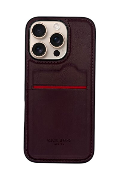 Velvoria Apple iPhone 16 Pro Max Leather Card Holder Luxury Case Dark Red