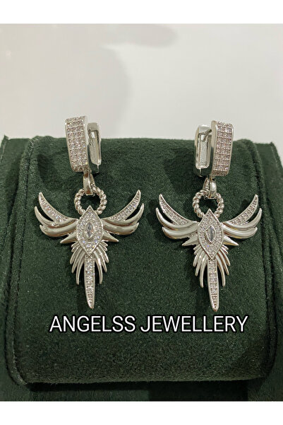 ANGELSS JEWELLERY نموذج فينيكس أقراط فضية (أقراط فينيكس فضية مرصعة بأحجار الز...