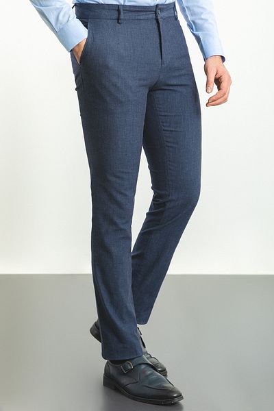 Mcr Patterned Slim Fit Linen Men's Trousers Navy Blue - 38153.23Y