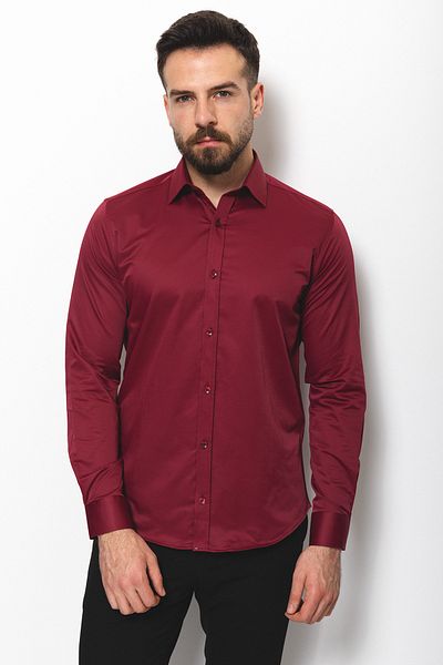 Mcr Straight Slim Fit Satin Classic Men's Shirt Claret Red - 37920.19Y