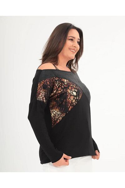 özle fashion Women's Shoulder Detailed Leopard Garnished Blouse