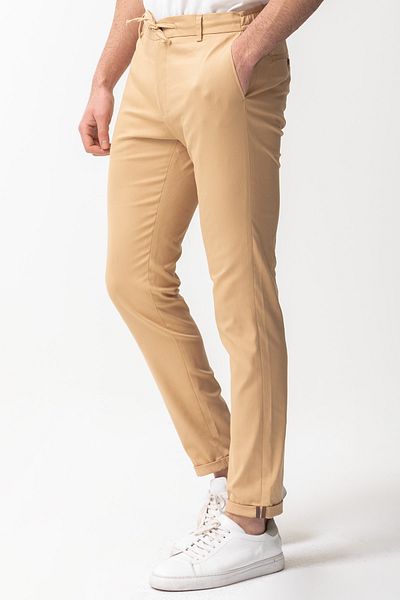 Mcr Plain Beige Color Super Slim Fit Elastic Waist Drawstring Men's Trousers