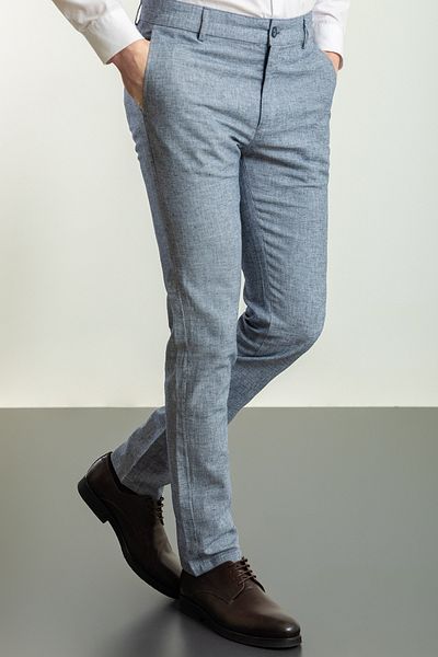 Mcr Patterned Super Slim Fit Linen Men's Trousers Navy Blue - 38157.23Y