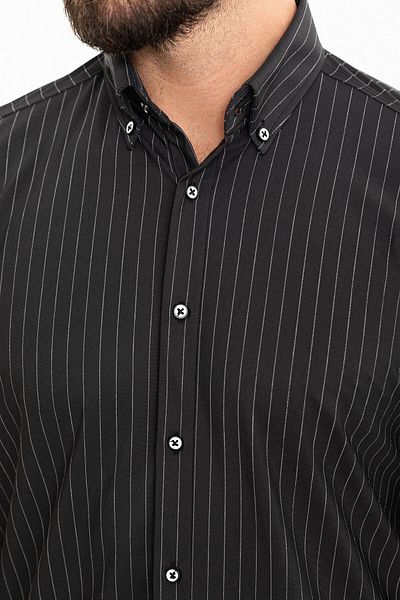 Mcr Striped Slim Fit Long Sleeve Men's Shirt Black - 37882.24Y
