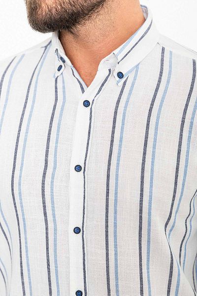 Mcr Striped Navy Blue Slim Fit Long Sleeve Men's Shirt