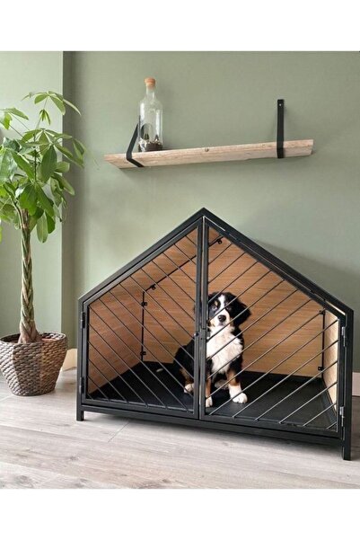A&N Dekor Ev Tipi Köpek Kulübesi / Metal / Siyah / 108x60x90(H)