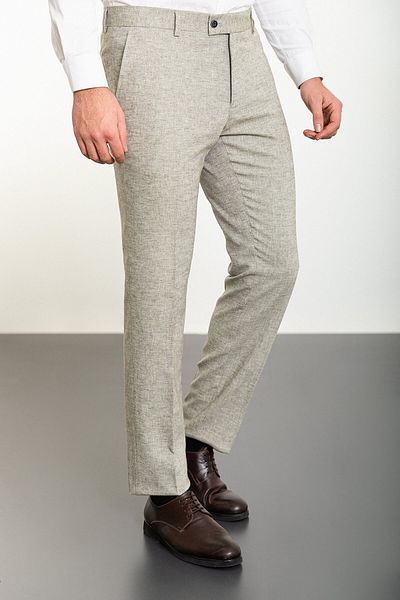 Mcr Crushed Slim Fit Classic Linen Men's Trousers Khaki - 38246.24Y