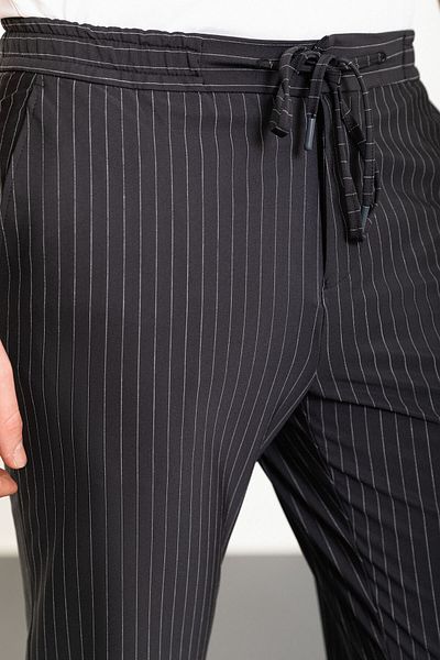 Mcr Striped Super Slim Fit Elastic Waist Drawstring Men's Trousers Black - 38252.24Y