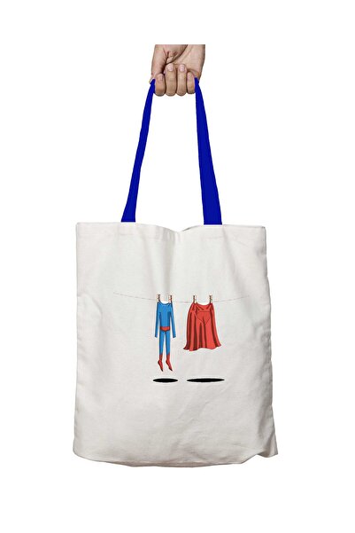 ART HEDİYE Hero Super Laundry Washable Shoulder Bag with Blue Handles