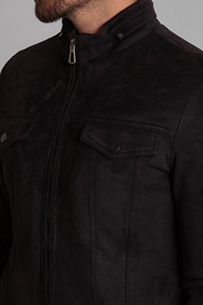 Mcr Ανδρικό παλτό από σουέτ με ίσιο λεπτό γιακά, μαύρο - 39515.21Y