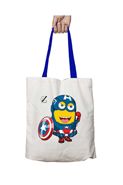 ART HEDİYE حقيبة كتف كابتن أمريكا مينيونز قابلة للغسل بمقبض أزرق