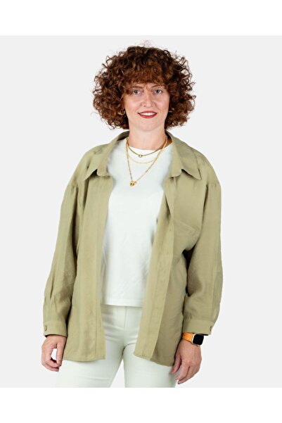 Portakal Esintisi Oversize kroj Jednostruka Sa džepovima Modal Ženska košulja