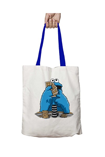 ART HEDİYE حقيبة كتف بوكر كوكي مونستر قابلة للغسل بمقابض زرقاء