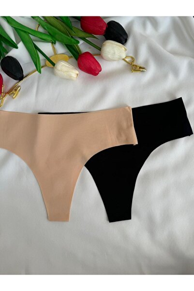 2 Li Set Iz Yapmaz Likralı Dikişsiz Lazer Kesim Tanga Külot