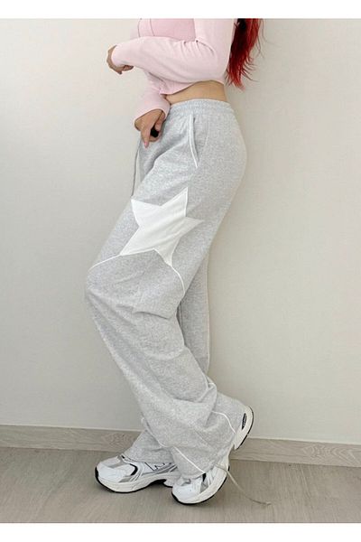EDVESS Y2K Unisex Πλεκτό Παντελόνι Φούτερ - Γκρι Αστέρι