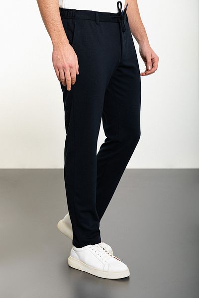 Mcr Straight Super Slim Fit Men's Trousers with Elastic Waist Drawstring Navy Blue - 38239.24Y