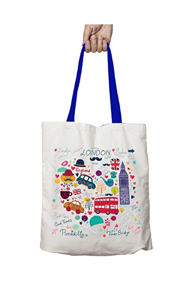 ART HEDİYE Τσάντα ώμου με μπλε λαβή με θέμα UK London London που πλένεται