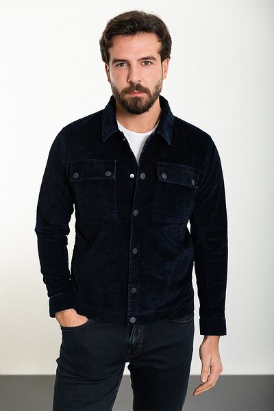 Mcr Striped Slim Fit Shirt Collar Velvet Men's Coat Navy Blue - 39608.24Y